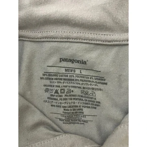 Patagonia Men's Polo Large Gray Shirt Organic Cotton Yellow Stitch Trim  V Neck - Picture 5 of 9